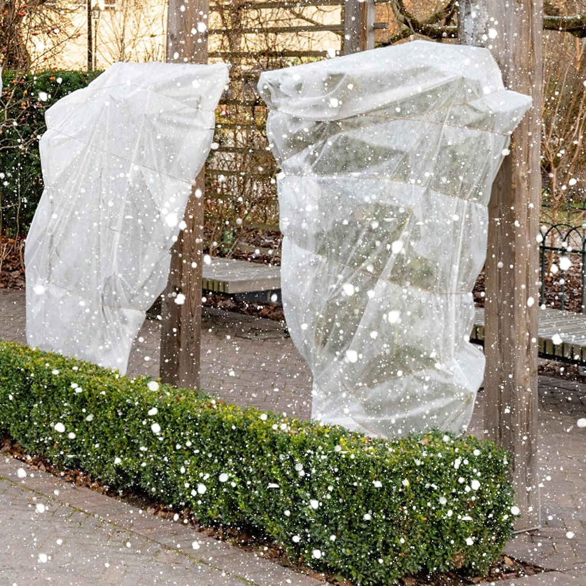 6 Pcs Winter Plant Cover Freeze Protection - 39" x 39" Plastic Plant Frost Bags with Drawstring, Transparent Waterproof Plant Shelter Coverings for Outdoors Garden Plants Shrubs Sapling Bushes