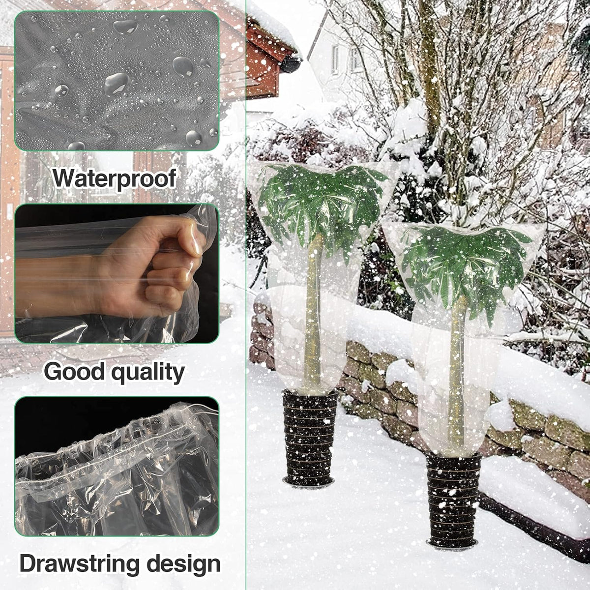 6 Pcs Winter Plant Cover Freeze Protection - 39" x 39" Plastic Plant Frost Bags with Drawstring, Transparent Waterproof Plant Shelter Coverings for Outdoors Garden Plants Shrubs Sapling Bushes