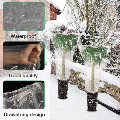 6 Pcs Winter Plant Cover Freeze Protection - 39" x 39" Plastic Plant Frost Bags with Drawstring, Transparent Waterproof Plant Shelter Coverings for Outdoors Garden Plants Shrubs Sapling Bushes