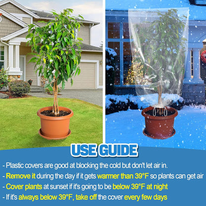 6 Pcs Winter Plant Cover Freeze Protection - 39" x 39" Plastic Plant Frost Bags with Drawstring, Transparent Waterproof Plant Shelter Coverings for Outdoors Garden Plants Shrubs Sapling Bushes