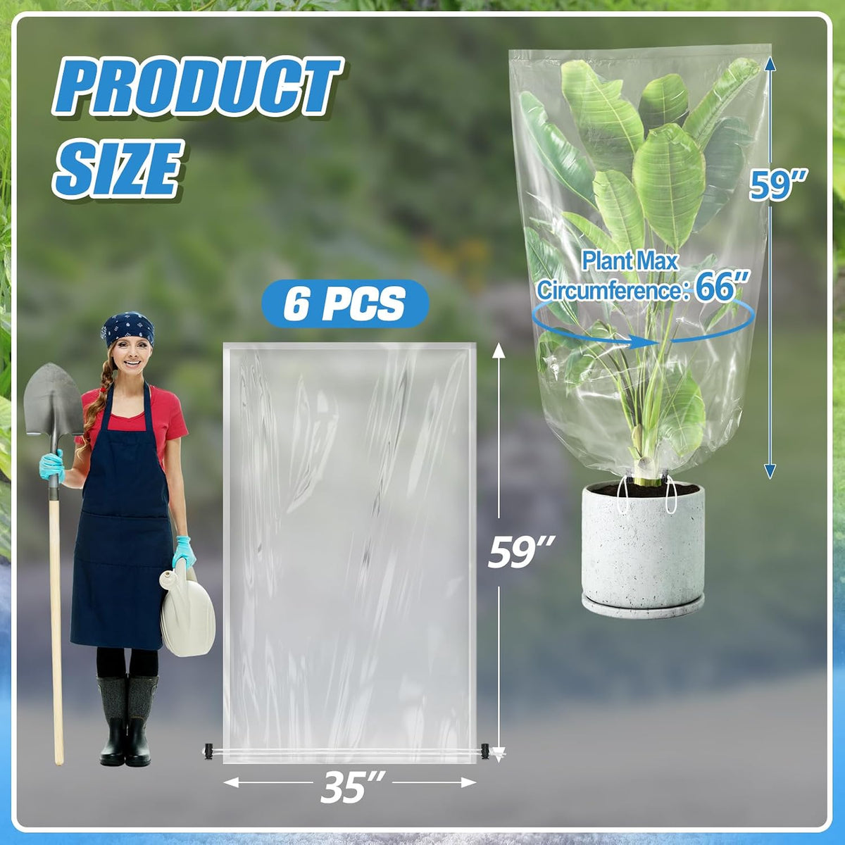 6 Pcs Winter Plant Cover Freeze Protection - 39" x 39" Plastic Plant Frost Bags with Drawstring, Transparent Waterproof Plant Shelter Coverings for Outdoors Garden Plants Shrubs Sapling Bushes