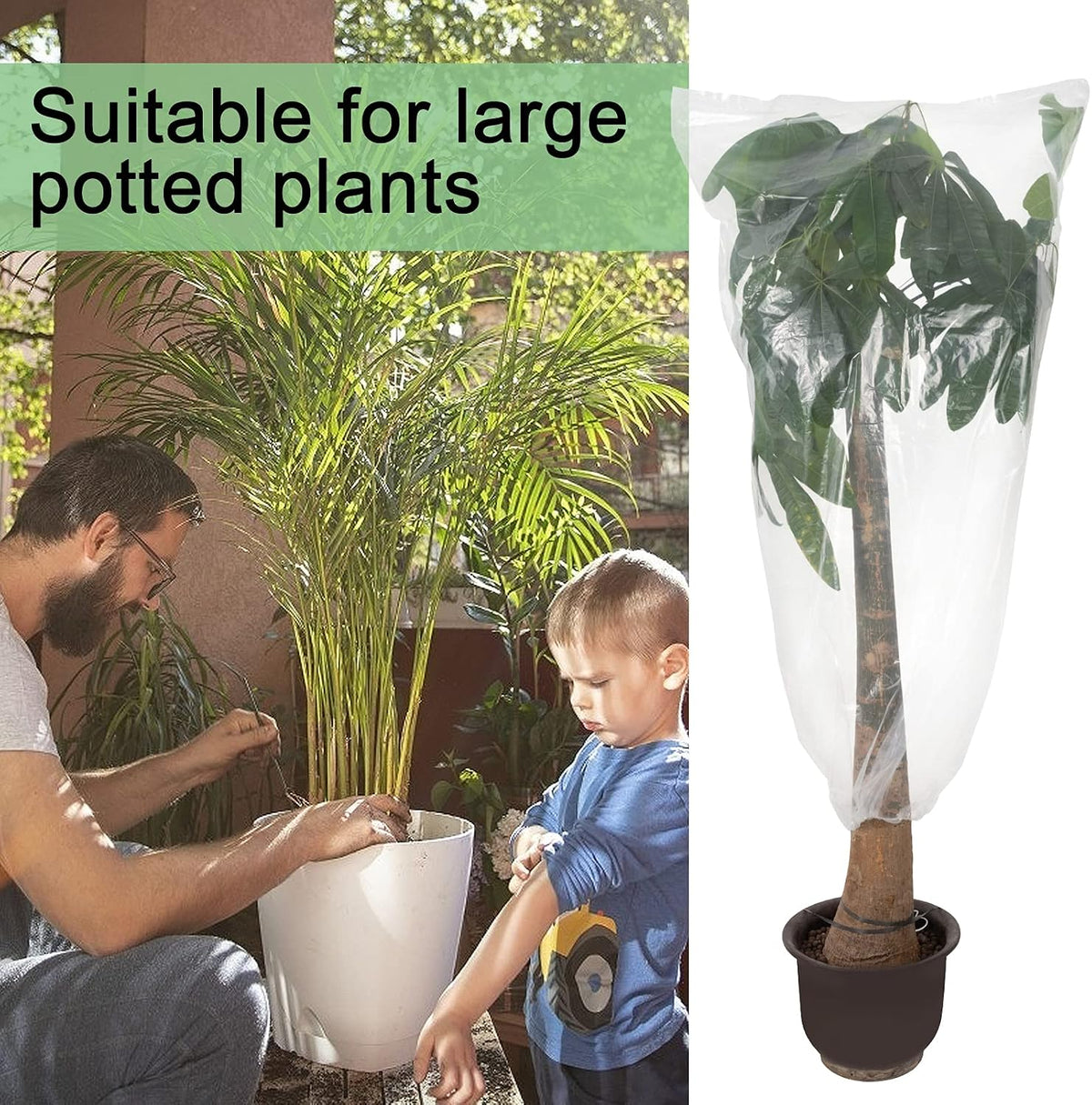 6 Pcs Winter Plant Cover Freeze Protection - 39" x 39" Plastic Plant Frost Bags with Drawstring, Transparent Waterproof Plant Shelter Coverings for Outdoors Garden Plants Shrubs Sapling Bushes