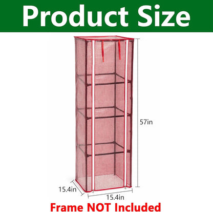 57" x 15.4" x 15.4" Tomato Cages Plant Greenhouse Cover, PE Tomatoes Red Greenhouse with Zipper Door, Tomato Trellis Plant Support Protector Cover for Garden Climbing Plants (NO Frame Included)