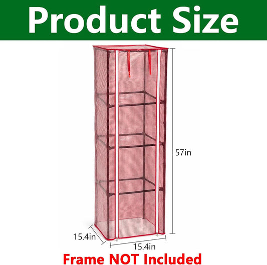 57" x 15.4" x 15.4" Tomato Cages Plant Greenhouse Cover, PE Tomatoes Red Greenhouse with Zipper Door, Tomato Trellis Plant Support Protector Cover for Garden Climbing Plants (NO Frame Included)