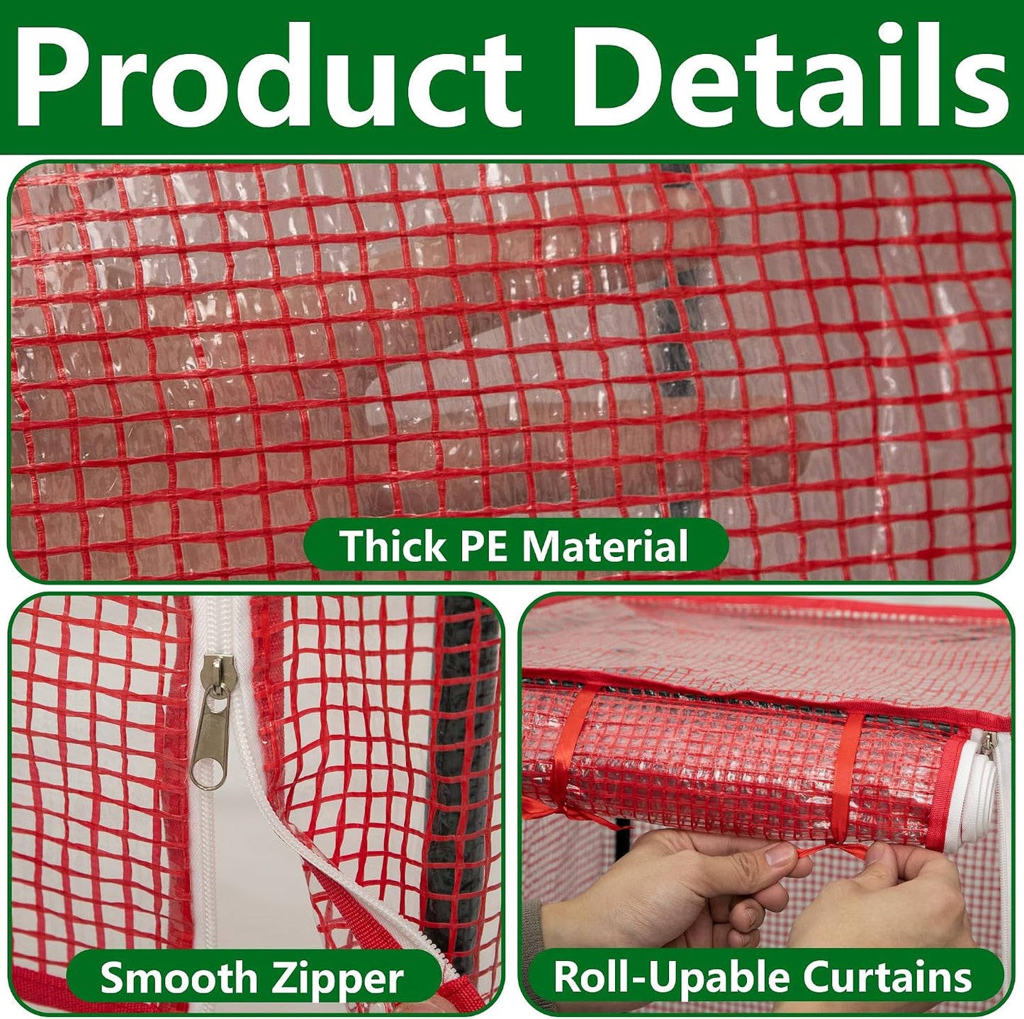 57" x 15.4" x 15.4" Tomato Cages Plant Greenhouse Cover, PE Tomatoes Red Greenhouse with Zipper Door, Tomato Trellis Plant Support Protector Cover for Garden Climbing Plants (NO Frame Included)