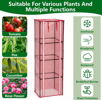 57" x 15.4" x 15.4" Tomato Cages Plant Greenhouse Cover, PE Tomatoes Red Greenhouse with Zipper Door, Tomato Trellis Plant Support Protector Cover for Garden Climbing Plants (NO Frame Included)