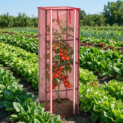57" x 15.4" x 15.4" Tomato Cages Plant Greenhouse Cover, PE Tomatoes Red Greenhouse with Zipper Door, Tomato Trellis Plant Support Protector Cover for Garden Climbing Plants (NO Frame Included)