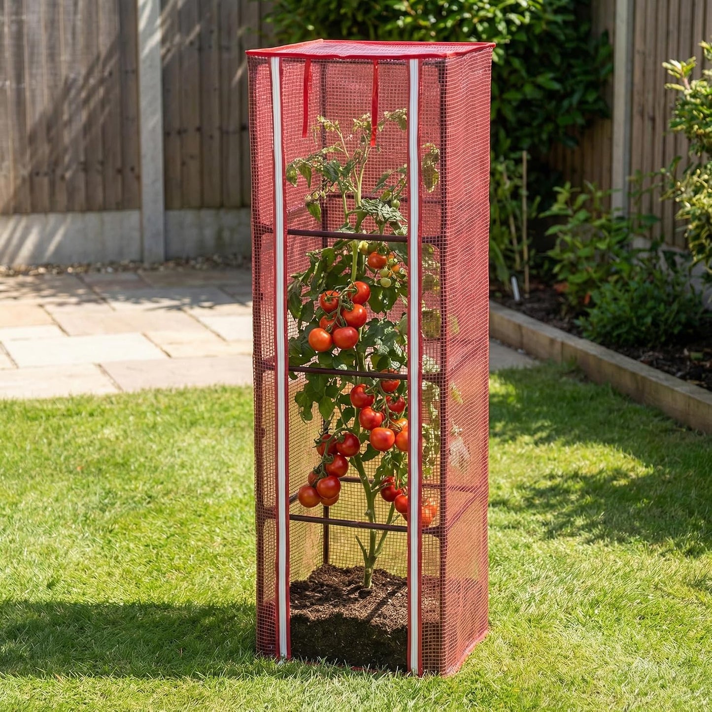 57" x 15.4" x 15.4" Tomato Cages Plant Greenhouse Cover, PE Tomatoes Red Greenhouse with Zipper Door, Tomato Trellis Plant Support Protector Cover for Garden Climbing Plants (NO Frame Included)