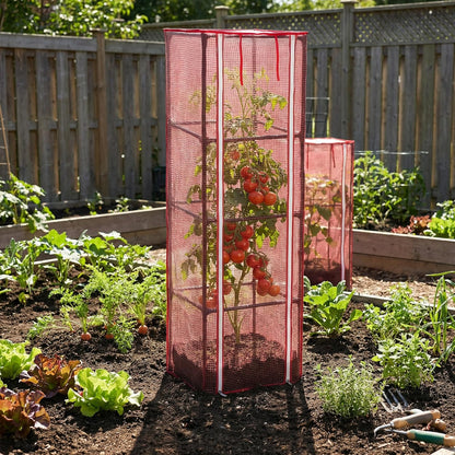 57" x 15.4" x 15.4" Tomato Cages Plant Greenhouse Cover, PE Tomatoes Red Greenhouse with Zipper Door, Tomato Trellis Plant Support Protector Cover for Garden Climbing Plants (NO Frame Included)