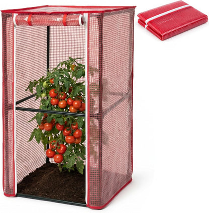 57" x 15.4" x 15.4" Tomato Cages Plant Greenhouse Cover, PE Tomatoes Red Greenhouse with Zipper Door, Tomato Trellis Plant Support Protector Cover for Garden Climbing Plants (NO Frame Included)