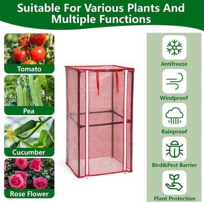 57" x 15.4" x 15.4" Tomato Cages Plant Greenhouse Cover, PE Tomatoes Red Greenhouse with Zipper Door, Tomato Trellis Plant Support Protector Cover for Garden Climbing Plants (NO Frame Included)