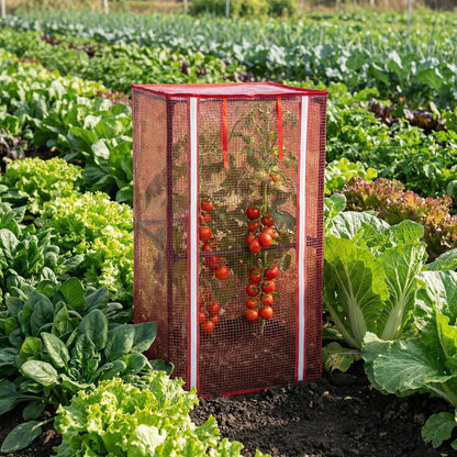 57" x 15.4" x 15.4" Tomato Cages Plant Greenhouse Cover, PE Tomatoes Red Greenhouse with Zipper Door, Tomato Trellis Plant Support Protector Cover for Garden Climbing Plants (NO Frame Included)