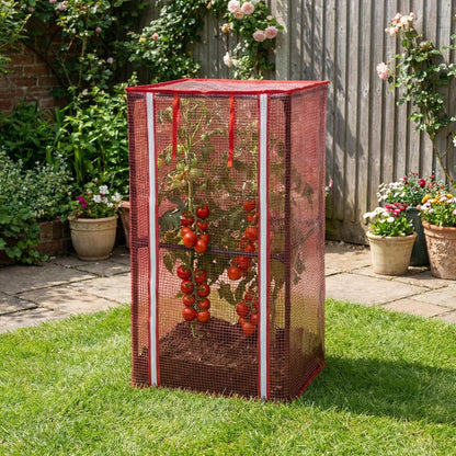 57" x 15.4" x 15.4" Tomato Cages Plant Greenhouse Cover, PE Tomatoes Red Greenhouse with Zipper Door, Tomato Trellis Plant Support Protector Cover for Garden Climbing Plants (NO Frame Included)