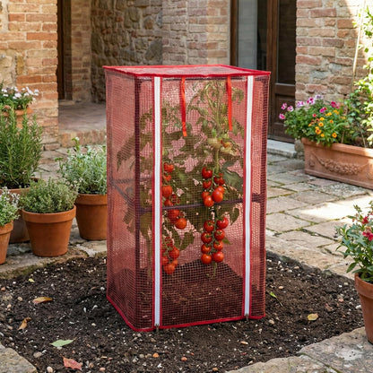 57" x 15.4" x 15.4" Tomato Cages Plant Greenhouse Cover, PE Tomatoes Red Greenhouse with Zipper Door, Tomato Trellis Plant Support Protector Cover for Garden Climbing Plants (NO Frame Included)