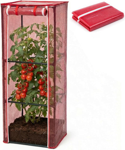 57" x 15.4" x 15.4" Tomato Cages Plant Greenhouse Cover, PE Tomatoes Red Greenhouse with Zipper Door, Tomato Trellis Plant Support Protector Cover for Garden Climbing Plants (NO Frame Included)