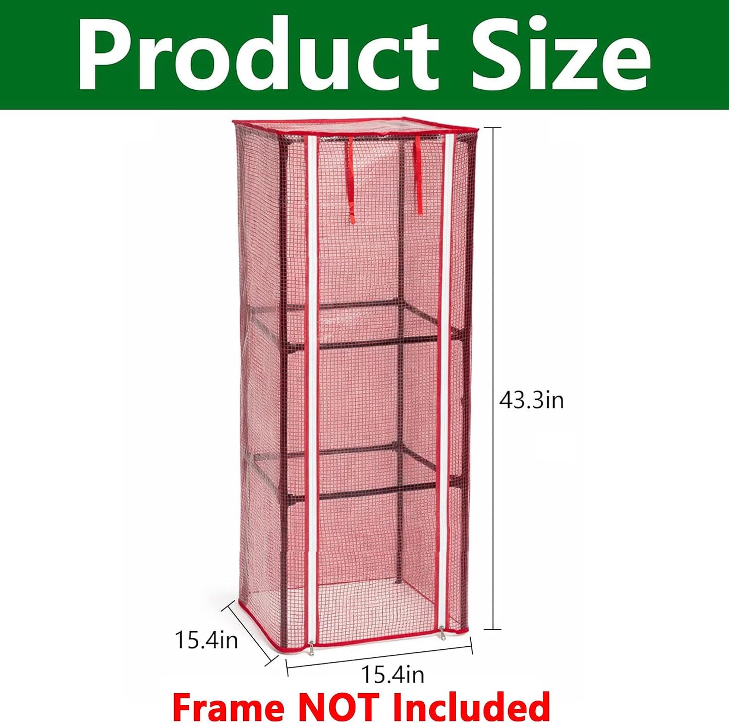 57" x 15.4" x 15.4" Tomato Cages Plant Greenhouse Cover, PE Tomatoes Red Greenhouse with Zipper Door, Tomato Trellis Plant Support Protector Cover for Garden Climbing Plants (NO Frame Included)
