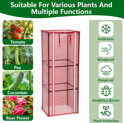 57" x 15.4" x 15.4" Tomato Cages Plant Greenhouse Cover, PE Tomatoes Red Greenhouse with Zipper Door, Tomato Trellis Plant Support Protector Cover for Garden Climbing Plants (NO Frame Included)