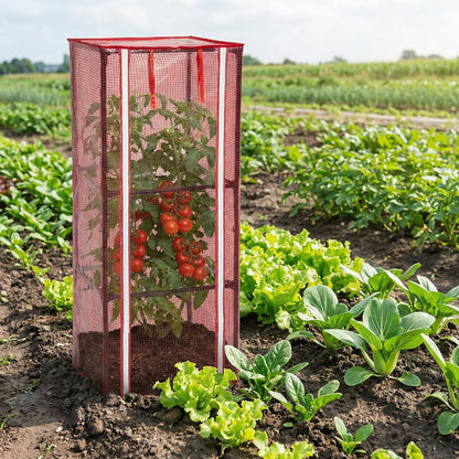 57" x 15.4" x 15.4" Tomato Cages Plant Greenhouse Cover, PE Tomatoes Red Greenhouse with Zipper Door, Tomato Trellis Plant Support Protector Cover for Garden Climbing Plants (NO Frame Included)