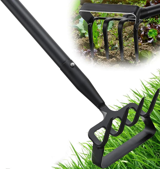 Garden Hoe, Stirrup Hoe with Adjustable Handle for Weeding Digger loosening Soil Metal Garden Cultivator Hoe with Rake Tiller Cultivator (30-62 Inch)