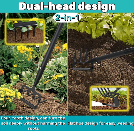 Garden Hoe, Stirrup Hoe with Adjustable Handle for Weeding Digger loosening Soil Metal Garden Cultivator Hoe with Rake Tiller Cultivator (30-62 Inch)