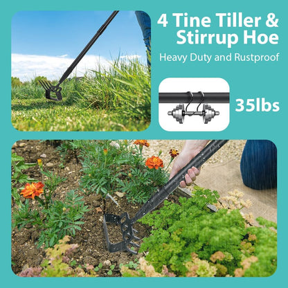 Garden Hoe, Stirrup Hoe with Adjustable Handle for Weeding Digger loosening Soil Metal Garden Cultivator Hoe with Rake Tiller Cultivator (30-62 Inch)