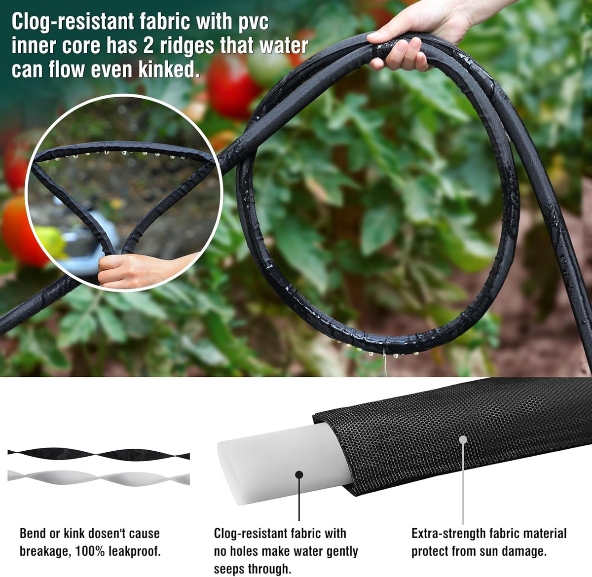 Soaker Hose - Flat Soaker Hose 100FT for Garden Beds, Water Garden Soaker Hose Linkable Consistent Drip Irrigation Hose Save 83% Water