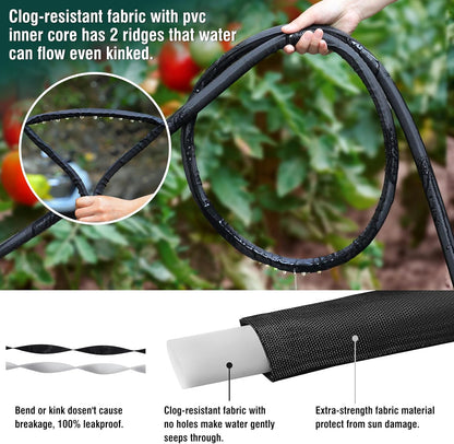Soaker Hose - Flat Soaker Hose 100FT for Garden Beds, Water Garden Soaker Hose Linkable Consistent Drip Irrigation Hose Save 83% Water