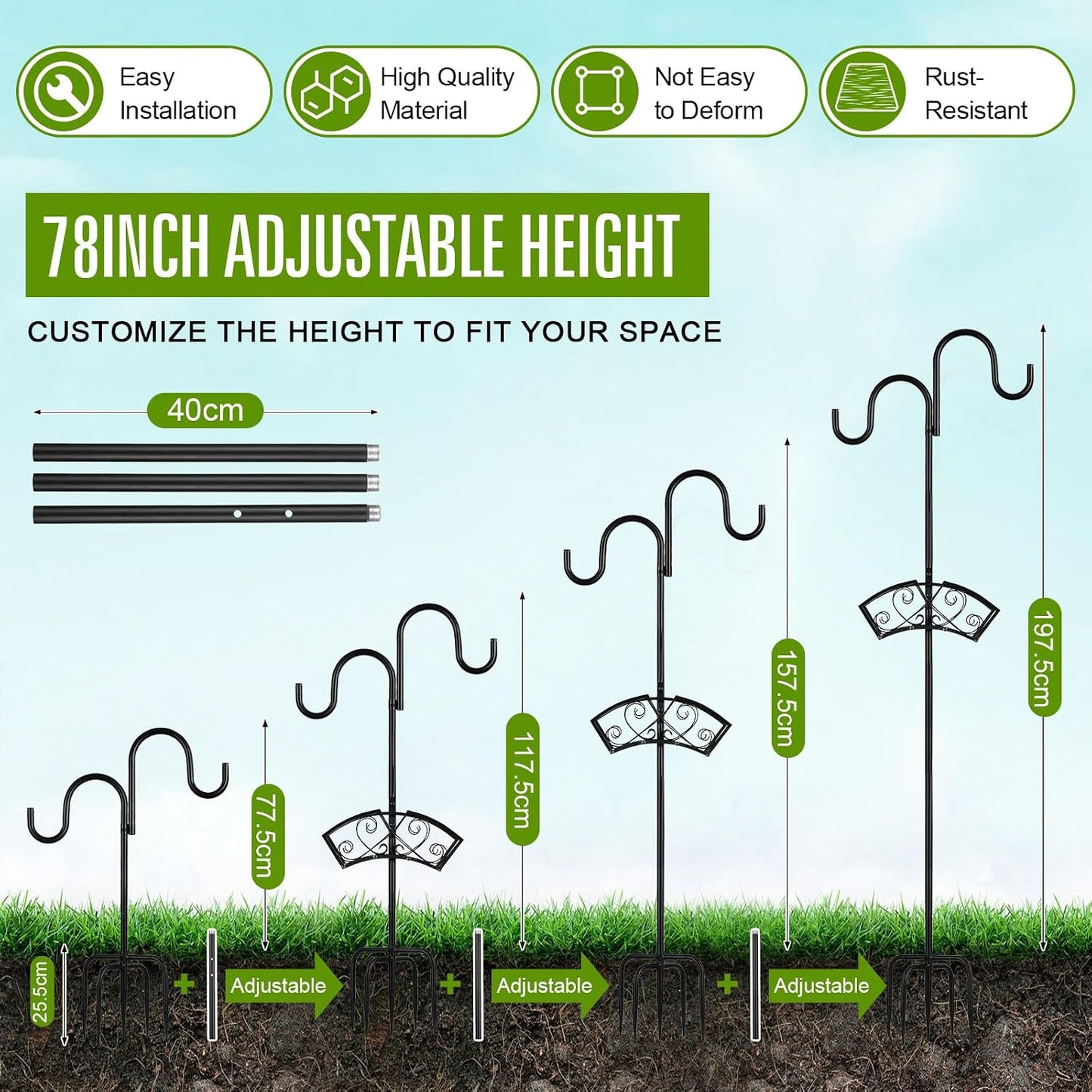 Garden Hose Holder, Upgraded Water Hose Holder, 2-in-1 Heavy Duty Hose Stand, 88Inch Freestanding Hose Hanger, Detachable Garden Hose Storage Rack with Adjustable Shepherds Hooks, Bird Feeder Pole
