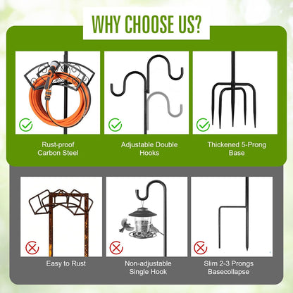 Garden Hose Holder, Upgraded Water Hose Holder, 2-in-1 Heavy Duty Hose Stand, 88Inch Freestanding Hose Hanger, Detachable Garden Hose Storage Rack with Adjustable Shepherds Hooks, Bird Feeder Pole