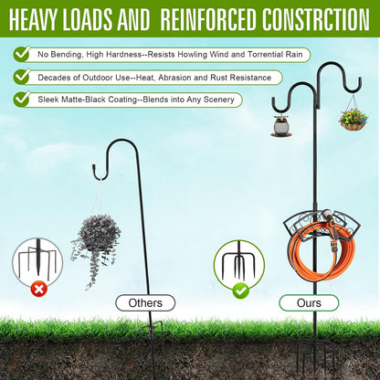 Garden Hose Holder, Upgraded Water Hose Holder, 2-in-1 Heavy Duty Hose Stand, 88Inch Freestanding Hose Hanger, Detachable Garden Hose Storage Rack with Adjustable Shepherds Hooks, Bird Feeder Pole
