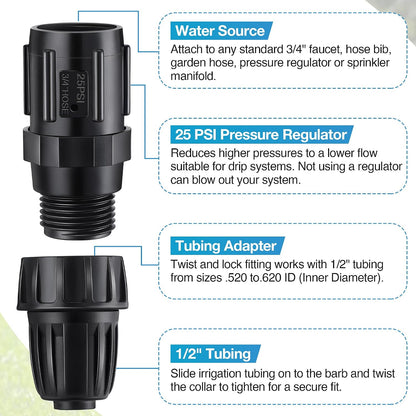 8 Pcs 25 PSI Drip Irrigation Pressure Regulator Adapter Kit