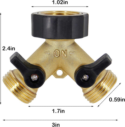 2 Way Brass Hose Splitter, 3/4" Brass Hose Connectors, Y Connector Garden Hose Adapter Connector, 1 Pack