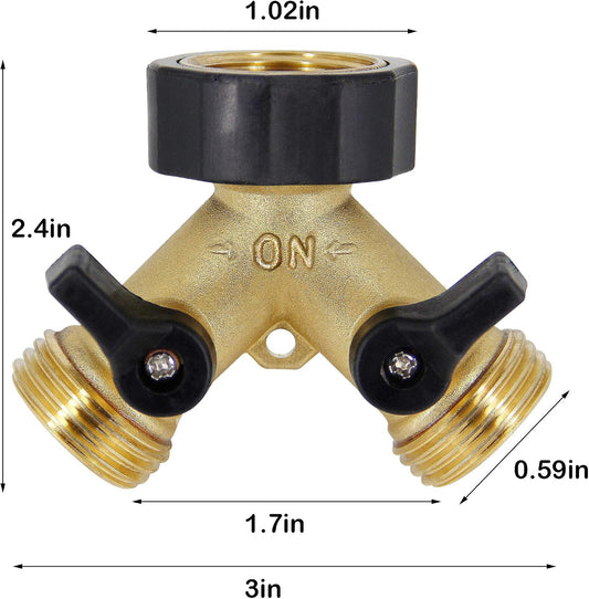 2 Way Brass Hose Splitter, 3/4" Brass Hose Connectors, Y Connector Garden Hose Adapter Connector, 1 Pack