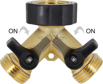 2 Way Brass Hose Splitter, 3/4" Brass Hose Connectors, Y Connector Garden Hose Adapter Connector, 1 Pack