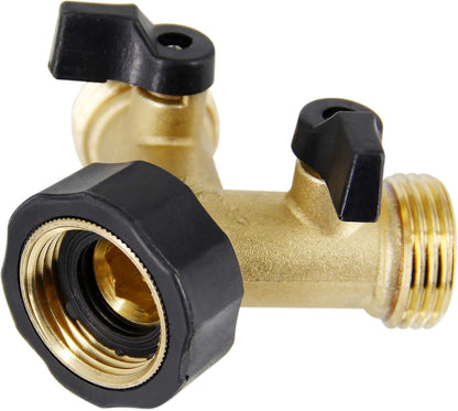 2 Way Brass Hose Splitter, 3/4" Brass Hose Connectors, Y Connector Garden Hose Adapter Connector, 1 Pack