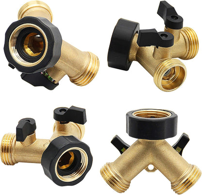2 Way Brass Hose Splitter, 3/4" Brass Hose Connectors, Y Connector Garden Hose Adapter Connector, 1 Pack