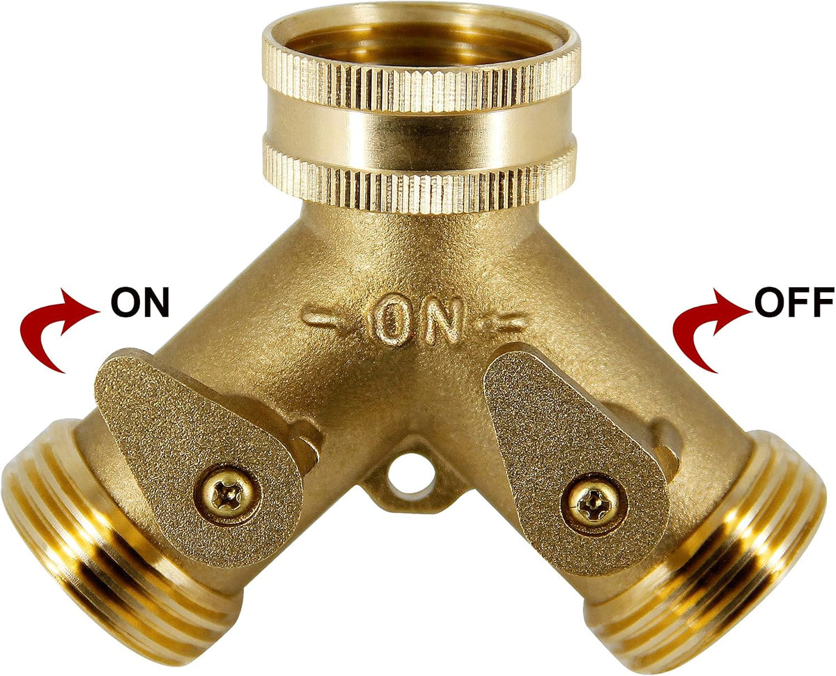 2 Way Brass Hose Splitter, 3/4" Brass Hose Connectors, Y Connector Garden Hose Adapter Connector, 1 Pack