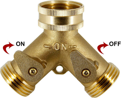 2 Way Brass Hose Splitter, 3/4" Brass Hose Connectors, Y Connector Garden Hose Adapter Connector, 1 Pack