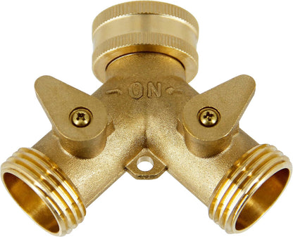 2 Way Brass Hose Splitter, 3/4" Brass Hose Connectors, Y Connector Garden Hose Adapter Connector, 1 Pack