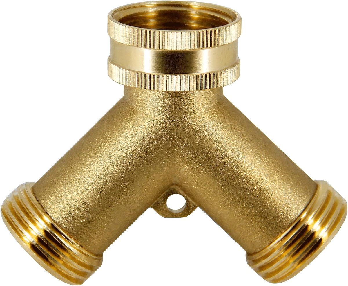 2 Way Brass Hose Splitter, 3/4" Brass Hose Connectors, Y Connector Garden Hose Adapter Connector, 1 Pack