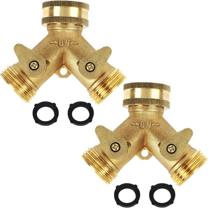 2 Way Brass Hose Splitter, 3/4" Brass Hose Connectors, Y Connector Garden Hose Adapter Connector, 1 Pack