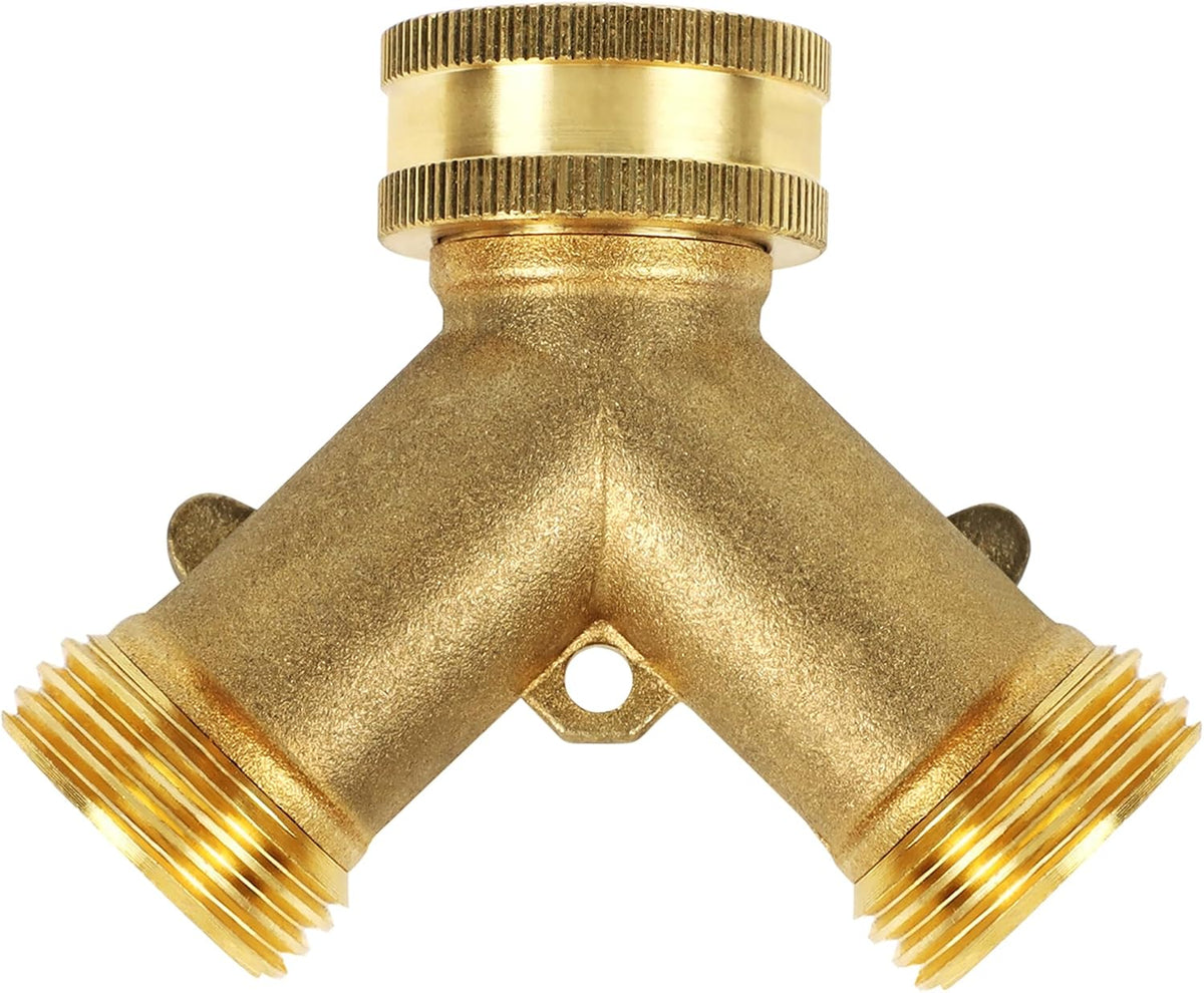 2 Way Brass Hose Splitter, 3/4" Brass Hose Connectors, Y Connector Garden Hose Adapter Connector, 1 Pack