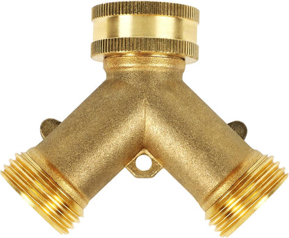 2 Way Brass Hose Splitter, 3/4" Brass Hose Connectors, Y Connector Garden Hose Adapter Connector, 1 Pack