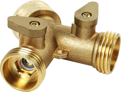 2 Way Brass Hose Splitter, 3/4" Brass Hose Connectors, Y Connector Garden Hose Adapter Connector, 1 Pack