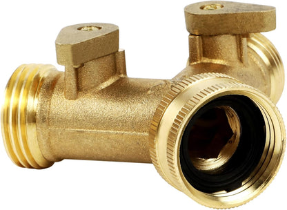 2 Way Brass Hose Splitter, 3/4" Brass Hose Connectors, Y Connector Garden Hose Adapter Connector, 1 Pack