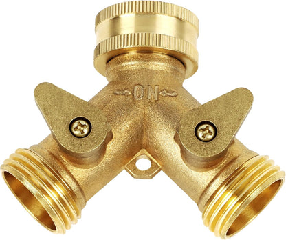 2 Way Brass Hose Splitter, 3/4" Brass Hose Connectors, Y Connector Garden Hose Adapter Connector, 1 Pack