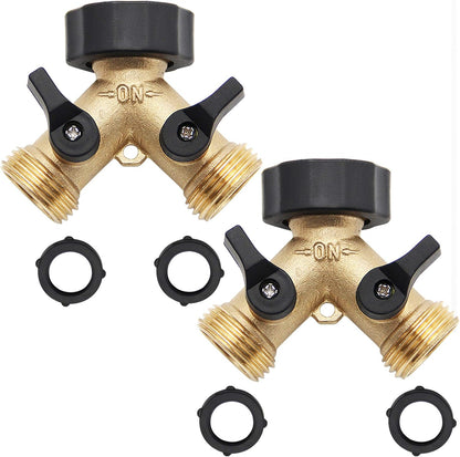 2 Way Brass Hose Splitter, 3/4" Brass Hose Connectors, Y Connector Garden Hose Adapter Connector, 1 Pack