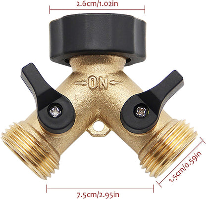2 Way Brass Hose Splitter, 3/4" Brass Hose Connectors, Y Connector Garden Hose Adapter Connector, 1 Pack