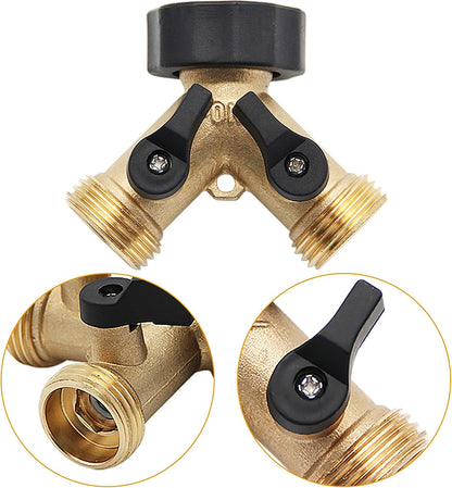 2 Way Brass Hose Splitter, 3/4" Brass Hose Connectors, Y Connector Garden Hose Adapter Connector, 1 Pack