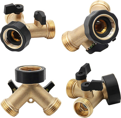 2 Way Brass Hose Splitter, 3/4" Brass Hose Connectors, Y Connector Garden Hose Adapter Connector, 1 Pack